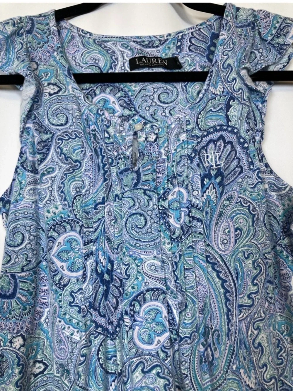 Lauren Ralph Lauren Blue Paisley Sleeveless Ruffle Nightgown Sz Sm - Picture 2 of 8